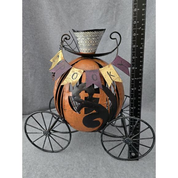 Spooky Halloween Pumpkin Coach Tea Light Decor 14" X 15" - Picture 7 of 8